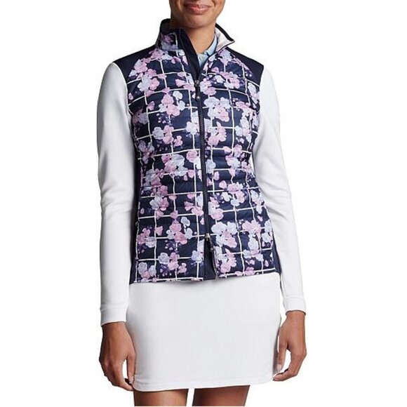 NEW $230 PETER MILLAR Merge Hybrid Golf Jacket!  Navy With Floral Print  Quilted - Picture 2 of 7